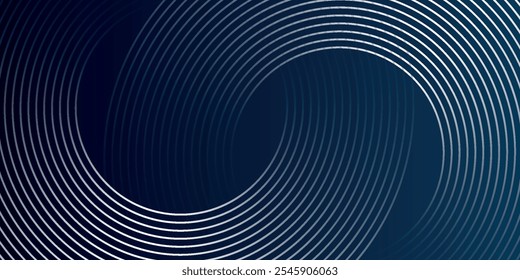 Abstract blue glowing geometric lines on dark blue background. Modern shiny blue circle lines pattern. Futuristic technology concept. Suit for cover, poster, banner, header, website