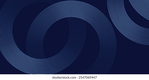 Abstract blue glowing geometric lines on dark blue background. Modern shiny blue circle lines pattern. Futuristic technology concept. Suit for cover, poster,