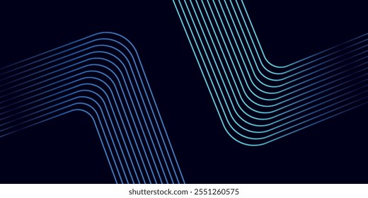 Abstract blue glowing geometric lines on dark background. Modern shiny blue rounded square lines pattern. Futuristic technology concept. Suit for poster