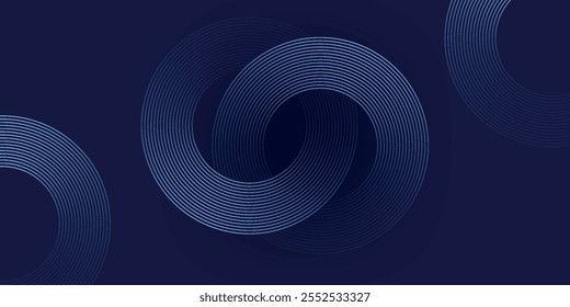 Abstract blue glowing geometric lines on dark blue background. Modern shiny blue circle lines pattern. Futuristic technology concept. Suit for cover, poster,