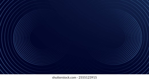 Abstract blue glowing geometric lines on dark blue background. Modern shiny blue circle lines pattern. Futuristic technology concept. Suit for cover, poster,