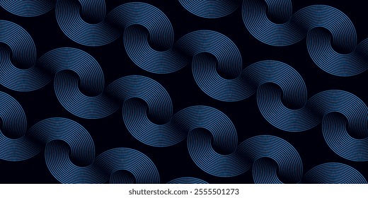 Abstract blue glowing geometric lines on dark blue background. Modern shiny blue circle lines pattern. Futuristic technology concept. Suit for cover, poster, banner, brochure, header, website