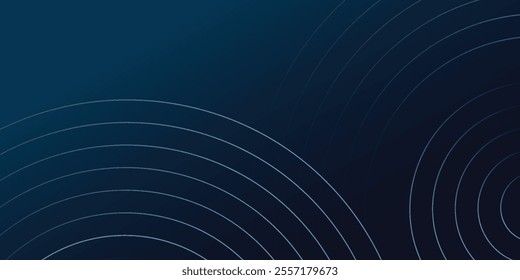 Abstract blue glowing geometric lines on dark blue background. Modern shiny blue circle lines pattern. Futuristic technology concept. Suit for cover, poster, banner, header, website.