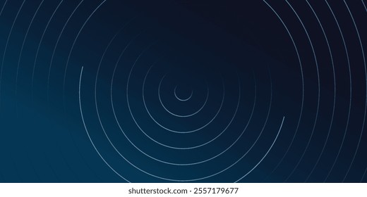 Abstract blue glowing geometric lines on dark blue background. Modern shiny blue circle lines pattern. Futuristic technology concept. Suit for cover, poster, banner, header, website.