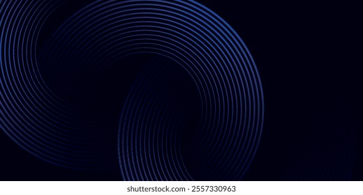 Abstract blue glowing geometric lines on dark blue background. Modern shiny blue circle lines pattern.