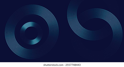 Abstract blue glowing geometric lines on dark blue background. Modern shiny blue circle lines pattern. Futuristic technology concept. Suit for cover, poster