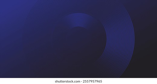 Abstract blue glowing geometric lines on dark blue background. Modern shiny blue circle lines pattern. Futuristic technology concept. Suit for cover, poster,