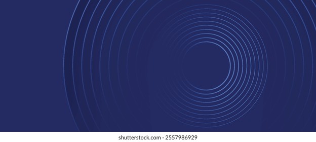 Abstract blue glowing geometric lines on dark blue background. Modern shiny blue circle lines pattern. Futuristic technology concept. Suit for cover, poster, banner, brochure, header, website