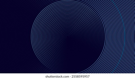 Abstract blue glowing geometric lines on dark blue background. Modern shiny blue circle lines pattern. Futuristic technology concept