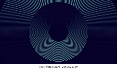 Abstract blue glowing geometric lines on dark blue background. Modern shiny blue circle lines pattern. Futuristic technology concept