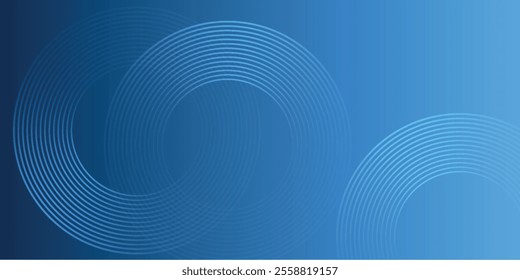 Abstract blue glowing geometric lines on dark blue background. Modern shiny blue circle lines pattern. Futuristic technology concept. Suit for cover, poster,