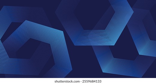 Abstract blue glowing geometric lines on dark blue background. Modern shiny blue circle lines pattern. Futuristic technology concept. Suit for cover, poster,