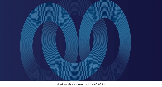 Abstract blue glowing geometric lines on dark blue background. Modern shiny blue circle lines pattern. Futuristic technology concept. Suit for cover, poster, banner eps 10.