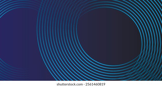 Abstract blue glowing geometric lines on dark blue background. Modern shiny circle lines pattern. Futuristic technology concept. Suit for cover, poster, banner, brochure, header, website vector