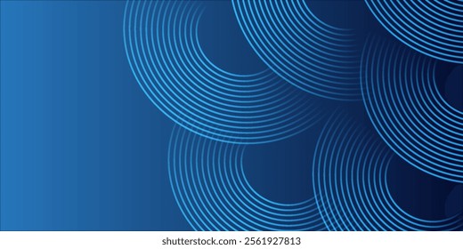 Abstract blue glowing geometric lines on dark blue background. Modern shiny blue circle lines pattern. Futuristic technology concept.