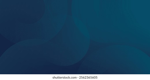 Abstract blue glowing geometric lines on dark blue background. Modern shiny blue circle lines pattern. Futuristic technology concept. Suit for cover, poster, banner, header, website.eps10