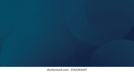 Abstract blue glowing geometric lines on dark blue background. Modern shiny blue circle lines pattern. Futuristic technology concept. Suit for cover, poster, banner, header, website.eps10