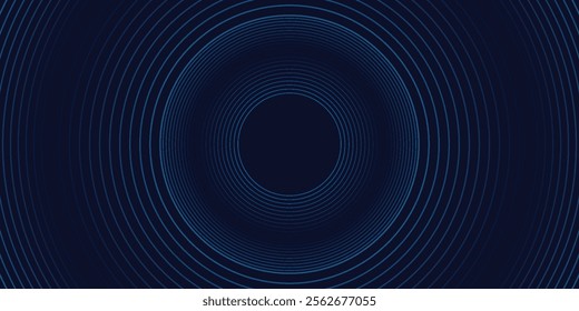Abstract blue glowing geometric lines on dark blue background. Modern shiny blue circle lines pattern. Futuristic technology concept. Suit for cover, poster,