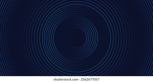 Abstract blue glowing geometric lines on dark blue background. Modern shiny blue circle lines pattern. Futuristic technology concept. Suit for cover, poster,