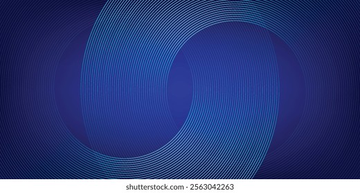 Abstract blue glowing geometric lines on dark blue background. Modern shiny blue circle lines pattern. Futuristic technology concept. Suit for cover, poster, banner, brochure, header, website. eps 10