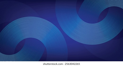 Abstract blue glowing geometric lines on dark blue background. Modern shiny blue circle lines pattern. Futuristic technology concept. Suit for cover, poster, banner, brochure, header, website. eps 10