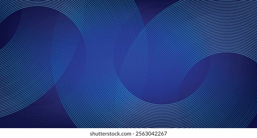 Abstract blue glowing geometric lines on dark blue background. Modern shiny blue circle lines pattern. Futuristic technology concept. Suit for cover, poster, banner, brochure, header, website. eps 10