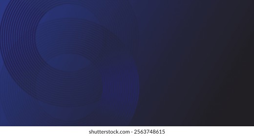 Abstract blue glowing geometric lines on dark blue background. Modern shiny blue circle lines pattern. Futuristic technology concept. Suit for cover, poster,