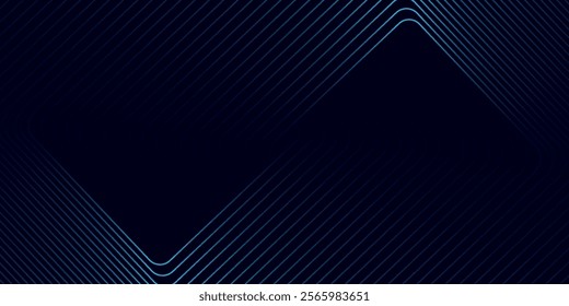 Abstract blue glowing geometric lines on dark background. Modern shiny blue rounded square lines pattern. Futuristic technology concept. Suit for poster, cover, banner, presentation, website, flyer