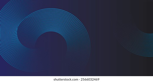 Abstract blue glowing geometric lines on dark blue background. Modern shiny circle lines pattern. Futuristic technology concept. Suit for cover, poster, banner, brochure, header, website vector