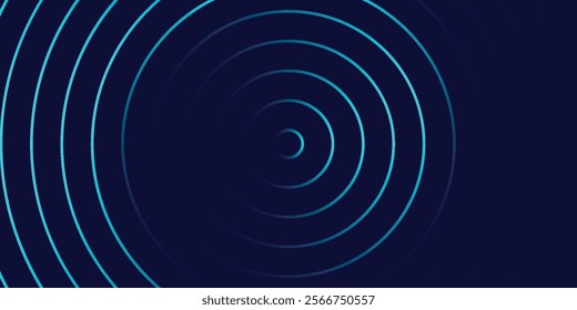Abstract blue glowing geometric lines on dark blue background. Modern shiny blue circle lines pattern. Futuristic technology concept. Suit for cover, poster, banner, brochure, header, website. eps 10