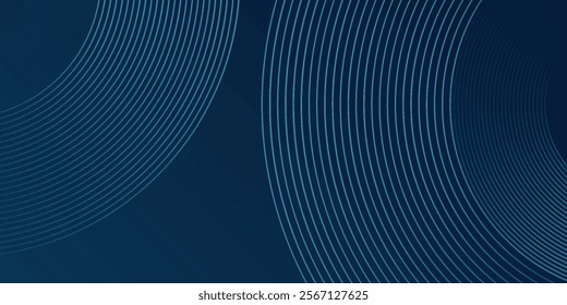 Abstract blue glowing geometric lines on dark blue background. Modern shiny blue circle simple art