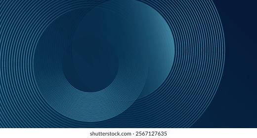 Abstract blue glowing geometric lines on dark blue background. Modern shiny blue circle simple art modern design