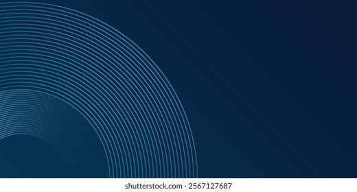 Abstract blue glowing geometric lines on dark blue background. Modern shiny blue circle simple