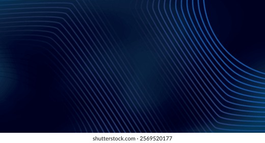Abstract blue glowing geometric lines on dark blue background. Modern shiny blue circle lines pattern. Futuristic technology concept. Suit for cover, poster, banner, header, website.eps10
