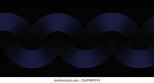 Abstract blue glowing geometric lines on dark blue background. Modern shiny blue circle lines pattern. Futuristic technology concept. Suit for cover, poster,