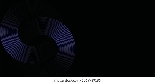 Abstract blue glowing geometric lines on dark blue background. Modern shiny blue circle lines pattern. Futuristic technology concept. Suit for cover, poster,