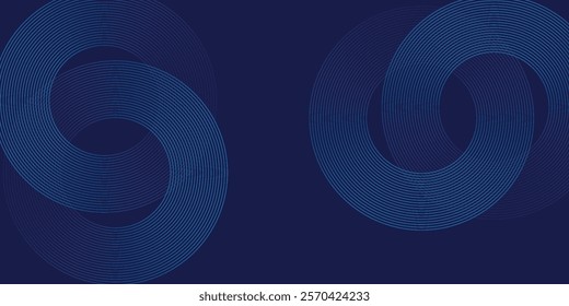Abstract blue glowing geometric lines on dark blue background. Modern shiny blue circle lines pattern. Futuristic technology concept. Suit for cover, poster, banner, brochure, header, website
