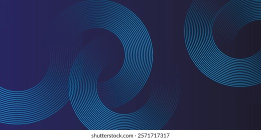 abstract blue glowing geometric lines on dark blue background. Modern shiny circle lines pattern. Futuristic technology concept. Suit for cover, poster, banner, brochure, header, website vector
