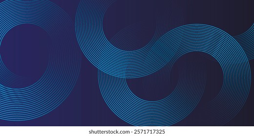 abstract blue glowing geometric lines on dark blue background. Modern shiny circle lines pattern. Futuristic technology concept. Suit for cover, poster, banner, brochure, header, website vector
