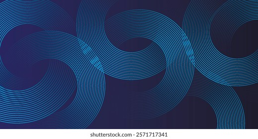 abstract blue glowing geometric lines on dark blue background. Modern shiny circle lines pattern. Futuristic technology concept. Suit for cover, poster, banner, brochure, header, website vector
