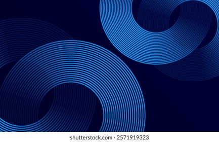 Abstract blue glowing geometric lines on dark blue background. Modern shiny gradient blue circle line pattern. Futuristic technology concept. Suitable for posters, covers, banners, websites, brochures