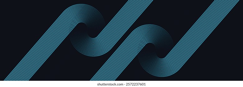 Abstract blue glowing geometric lines on dark blue background. Modern shiny blue circle lines pattern. Futuristic technology concept. Suit for cover, poster, banner, brochure, header, website. eps 10