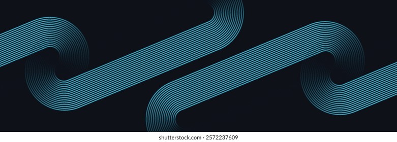 Abstract blue glowing geometric lines on dark blue background. Modern shiny blue circle lines pattern. Futuristic technology concept. Suit for cover, poster, banner, brochure, header, website. eps 10