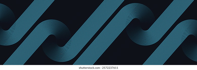 Abstract blue glowing geometric lines on dark blue background. Modern shiny blue circle lines pattern. Futuristic technology concept. Suit for cover, poster, banner, brochure, header, website. eps 10