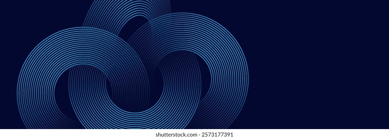 Abstract blue glowing geometric lines on dark blue background. Modern shiny blue circle lines pattern. Futuristic technology concept.