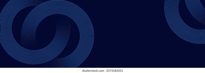 Abstract blue glowing geometric lines on dark blue background. Modern shiny blue circle lines pattern. Futuristic technology concept.