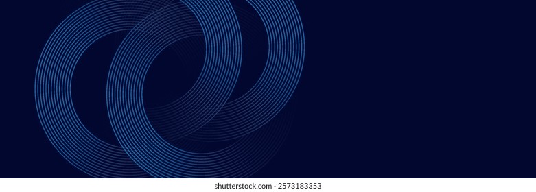 Abstract blue glowing geometric lines on dark blue background. Modern shiny blue circle lines pattern. Futuristic technology concept.