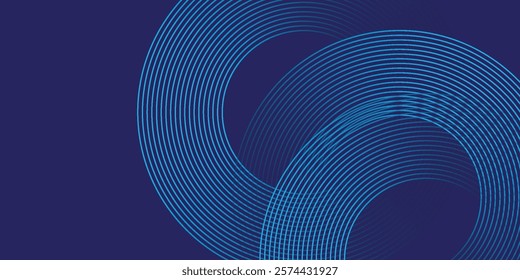 Abstract blue glowing geometric lines on dark blue background. Modern shiny circle lines pattern.