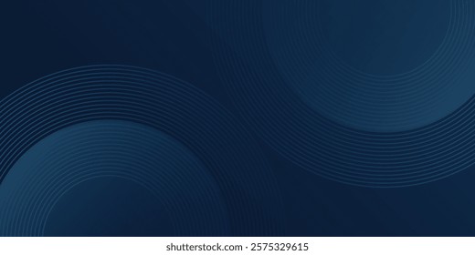 Abstract blue glowing geometric lines on dark blue background. Modern shiny blue circle simple art design