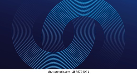 Abstract blue glowing geometric lines on dark blue background. Modern shiny blue circle lines pattern. Futuristic technology concept. Suit for cover, poster, banner, brochure modern abstract